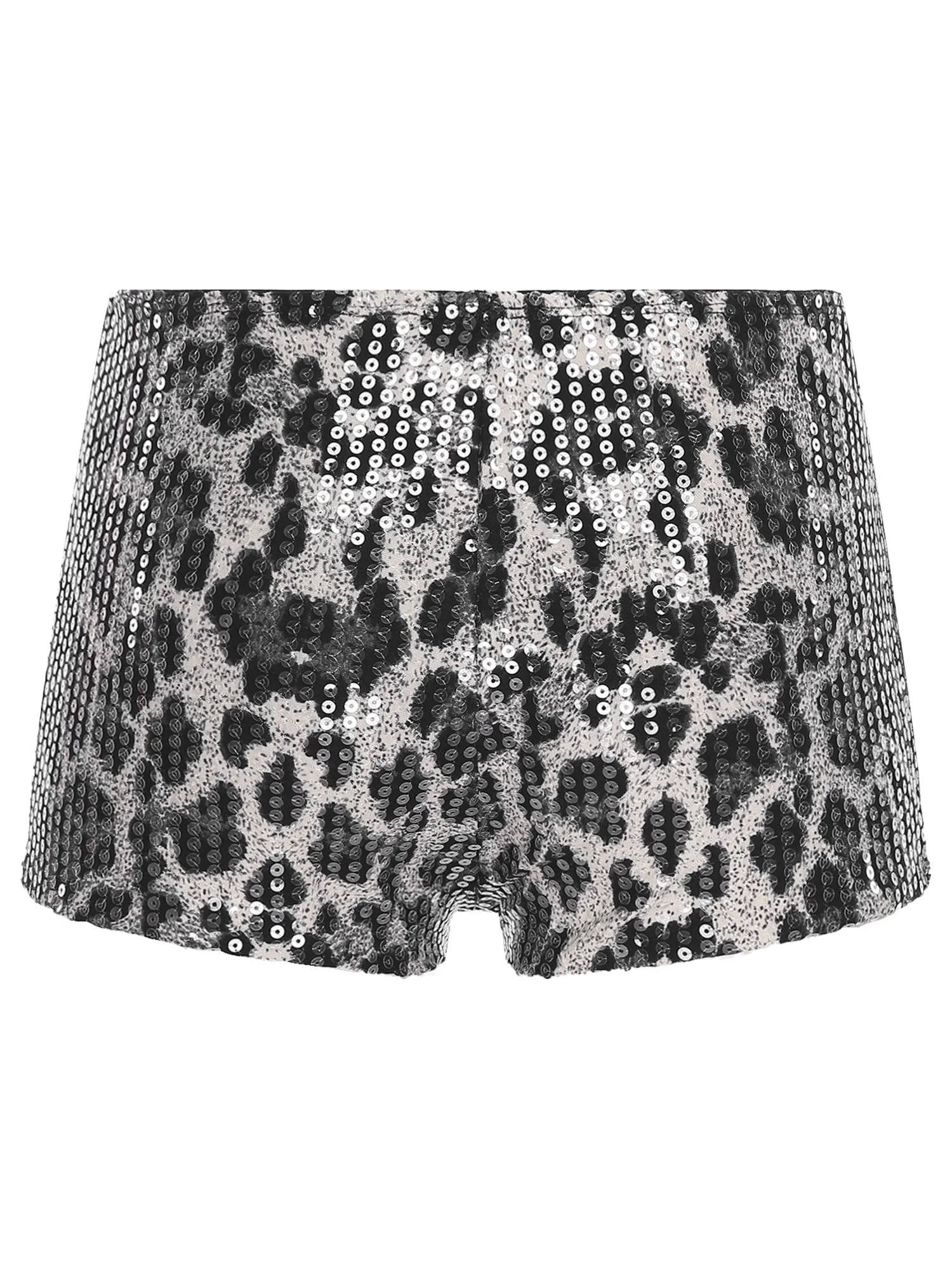 女性用スパークリングレオパードホットパンツ、フルスパンコールカバー、シルクのような裏地、キラキラ輝くクラブショーツ、ポールダンスやナイトライフに最適