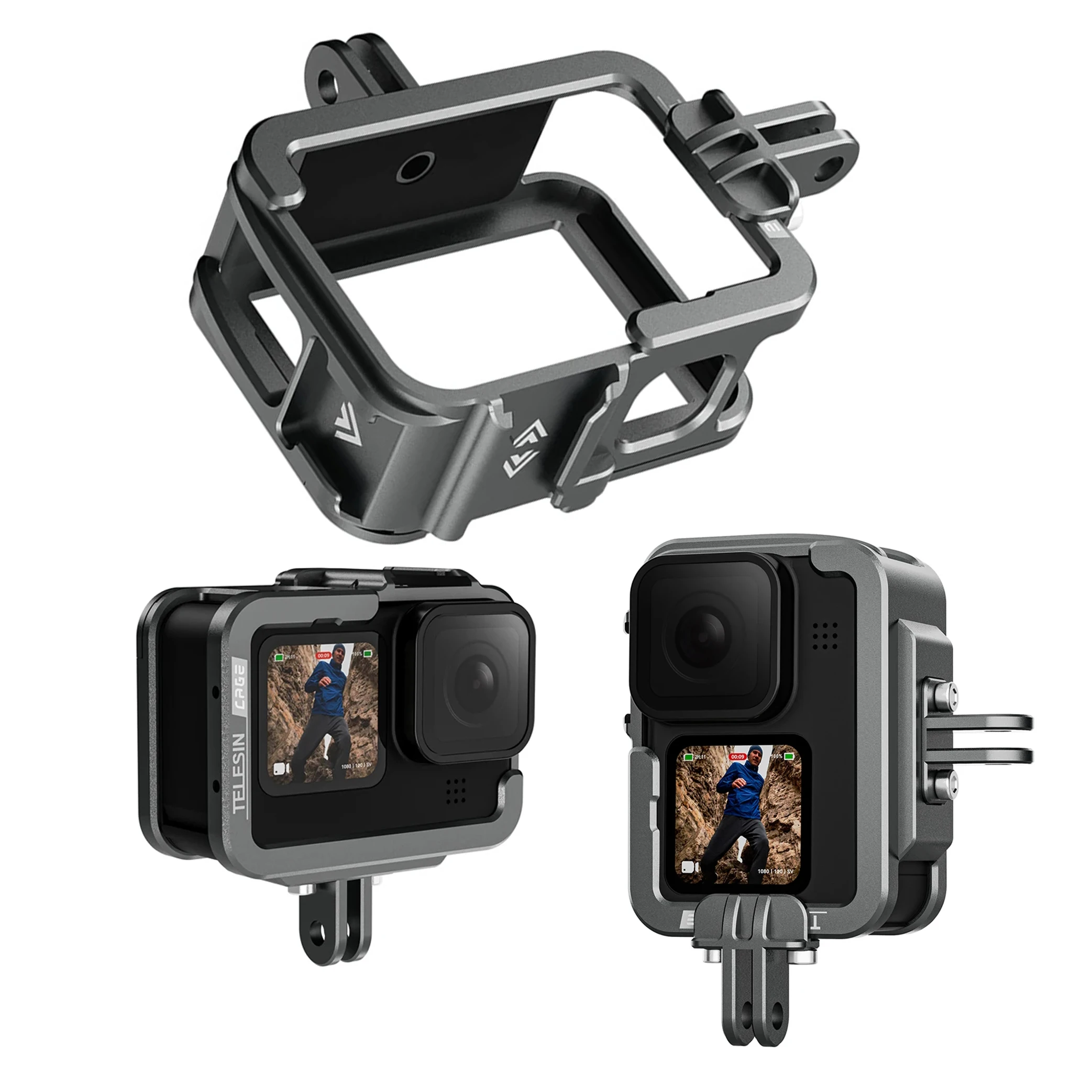 

TELESIN Aluminum Alloy Frame Case for GoPro 12 Hero 12 11 10 9 Action Camera Vlog Shell Protective Cage Housing Cold Shoe Mount