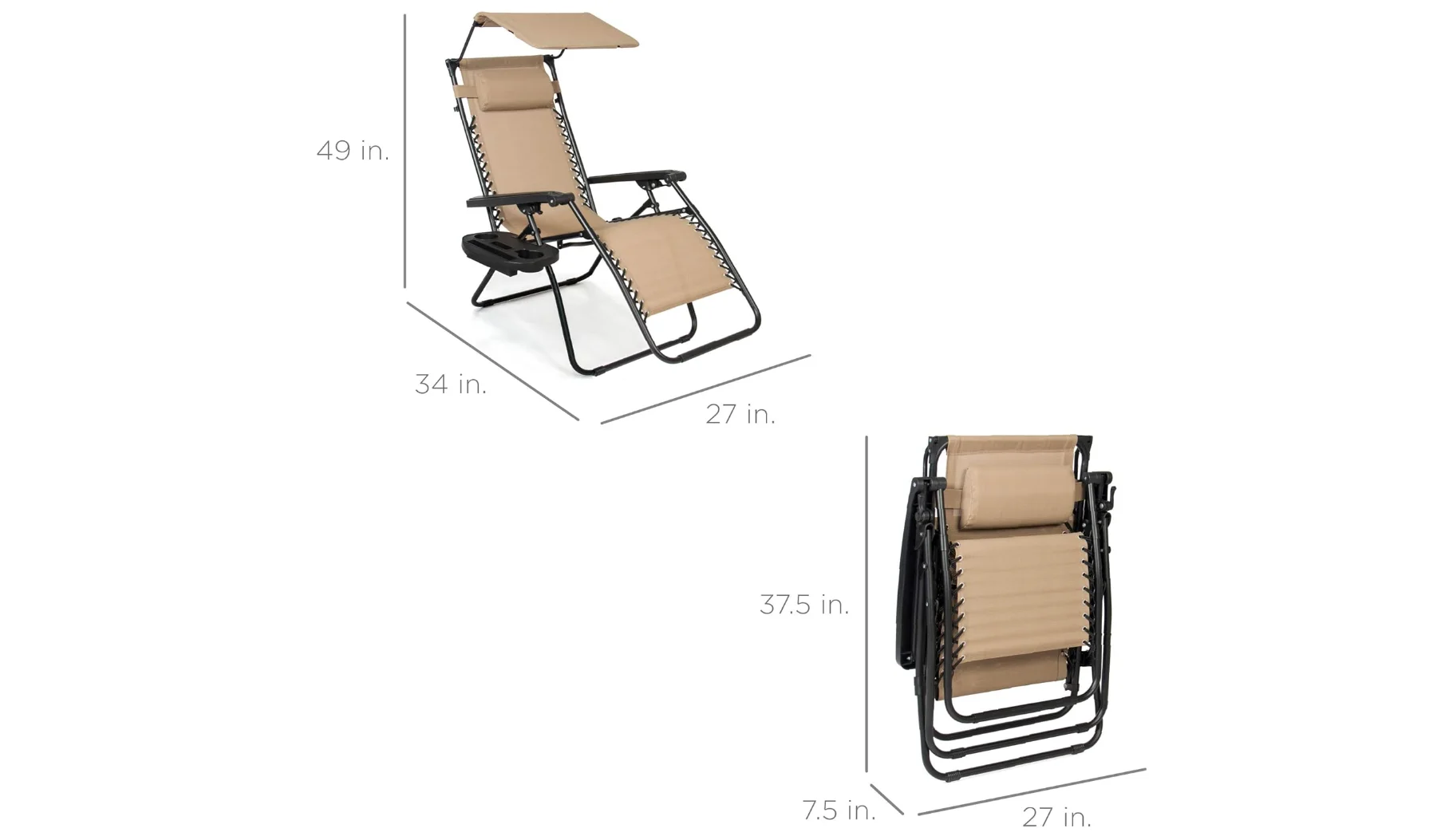 Best Choice Products Folding Zero Gravity Outdoor Recliner Patio Lounge Chair w/Adjustable Canopy Shade, Headrest, Side Accessor