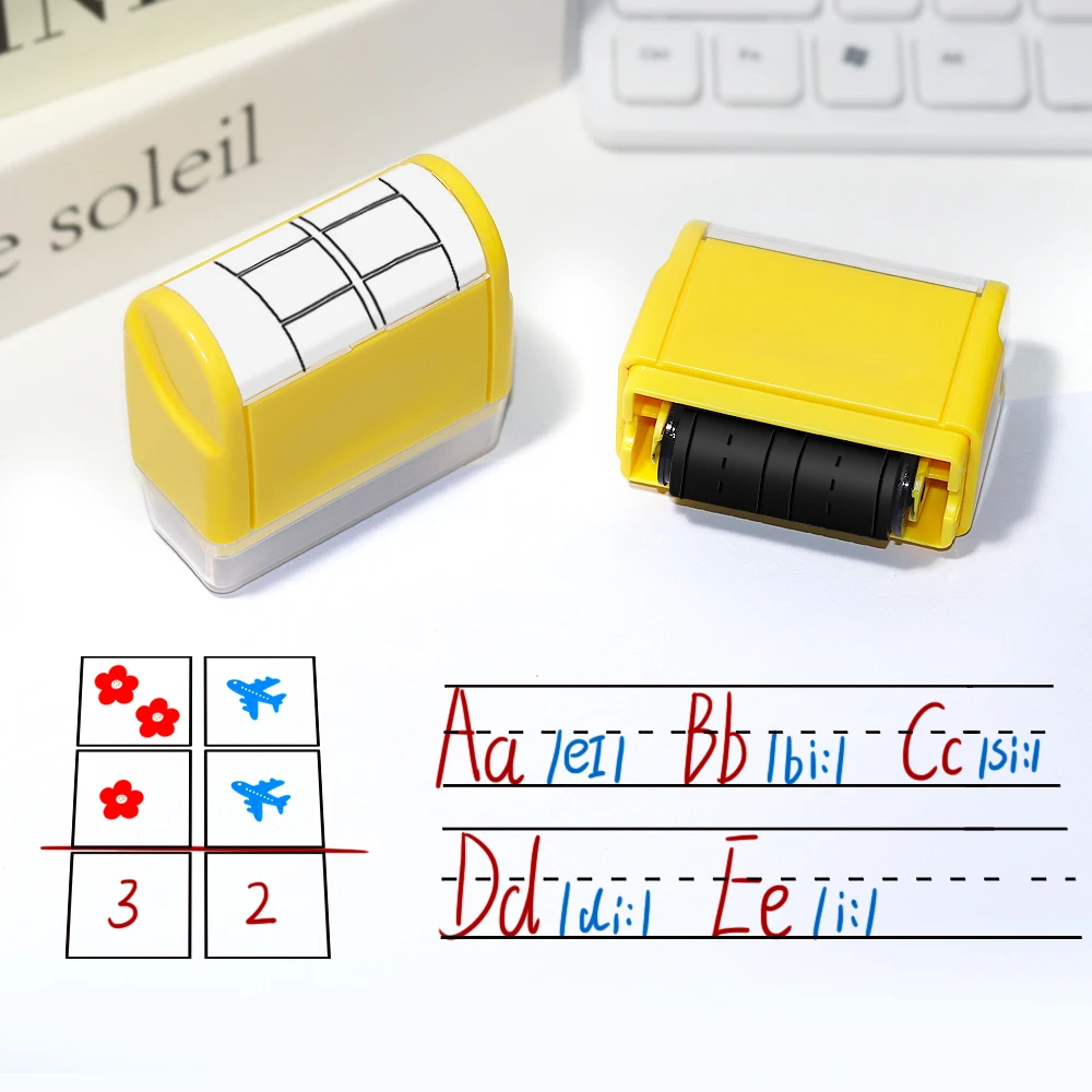 Double square, double line seal practice roller seal handwriting practice English three-line mathematics formula teaching stamps