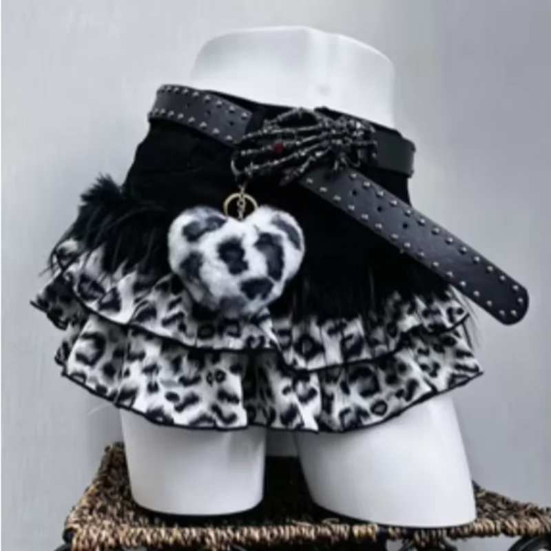 Y2K Street Spicy Girl Mao Mao Splicing Ancient Half length Skirts Fashion Pure Desire Wind Abi Gothic Short Skirts Without Belt image 6