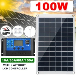 100W Solar Panel 18V Waterproof Solar Plate Portable DC Dual USB Solar Battery Charger Outdoor Camping Solar Cells Charging