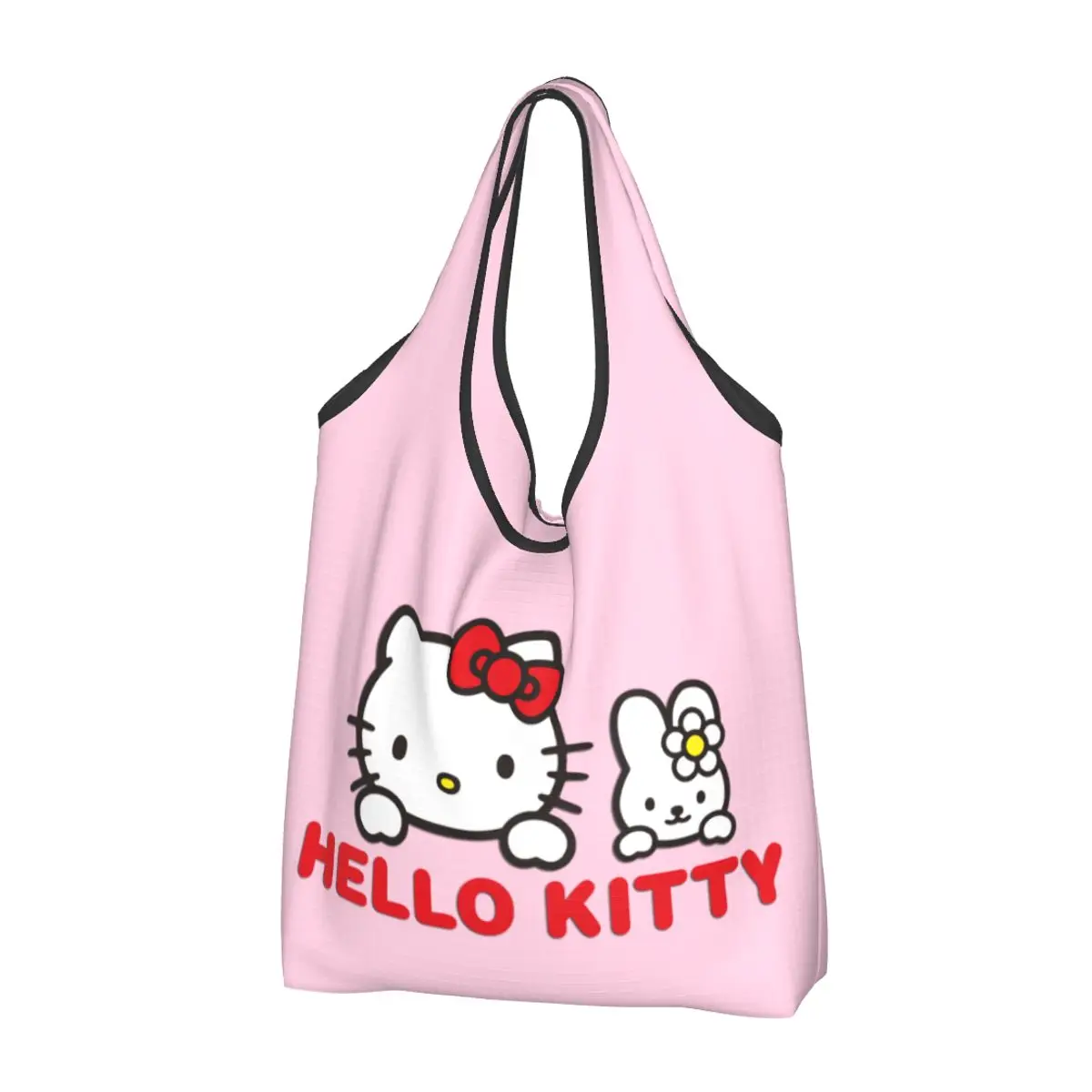 Custom Fashion Hello Kitty Cartoon Shopping Tote Bag portatile Sanrio generi alimentari Shopper borsa a tracolla