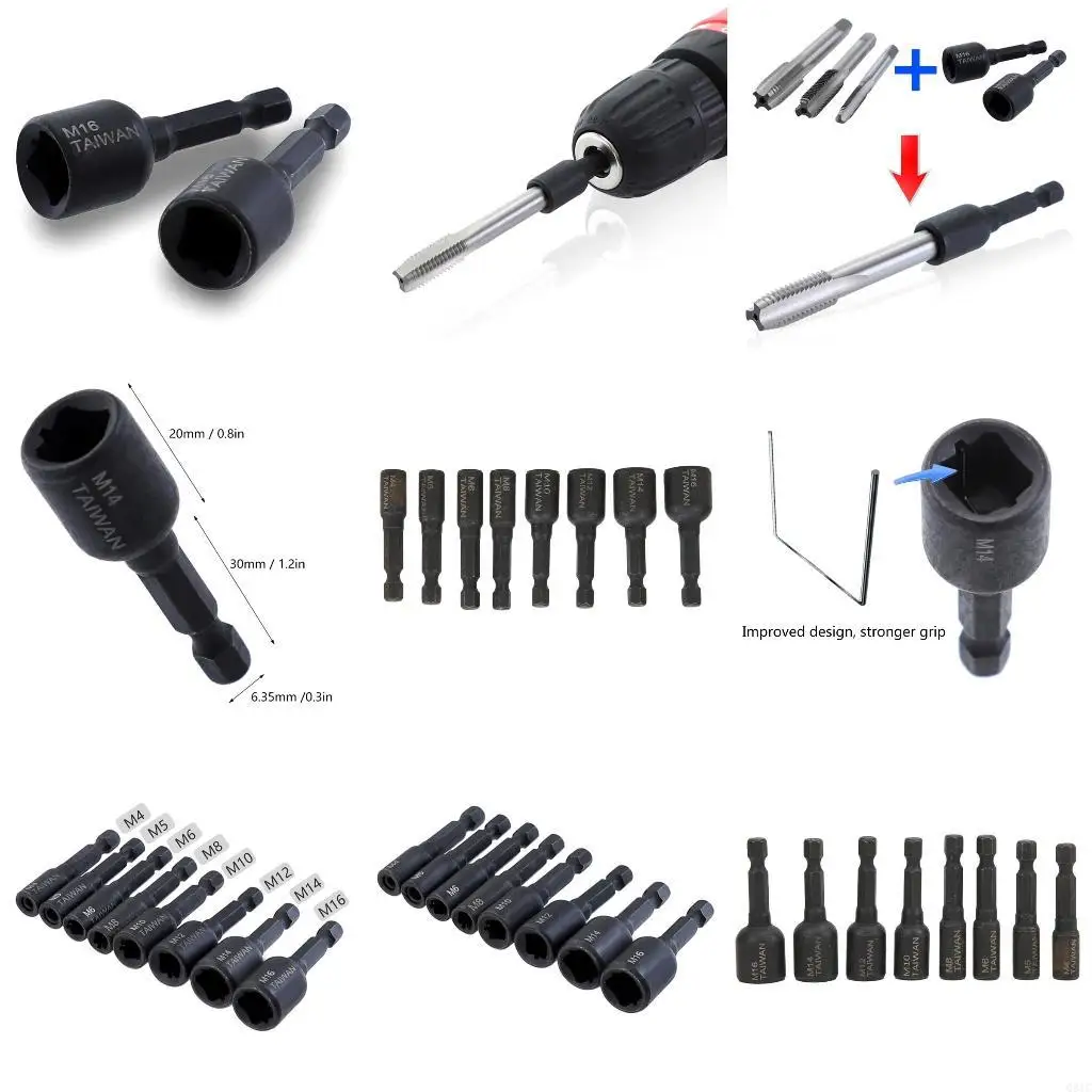 

Q81C 8 Pcs Tap Die Socket Adapter 1/4" Shank Metric Screw Tap Wear Resistance