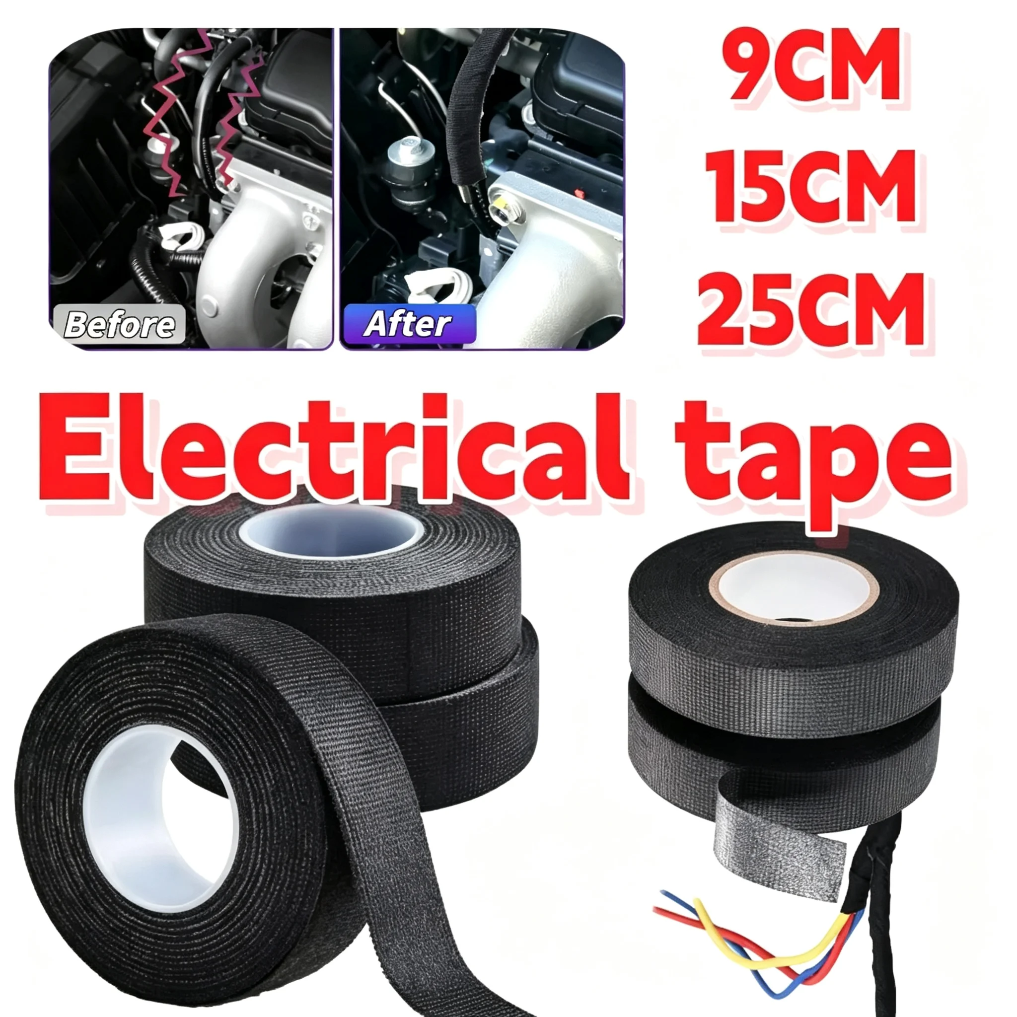 9/15/25/32/50MM Electrical Insulating Tape Heat Resistant Harness Tape Car Cable Harness Wiring Loom Protection Waterproof Tape