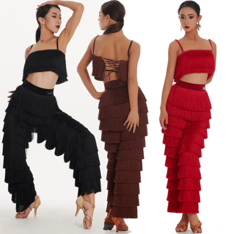 Latin Dance Costumes For Women Tassel Trousers Samba Tango Chacha Performance Costumes Latin Competition Dance Clothing DQS13289