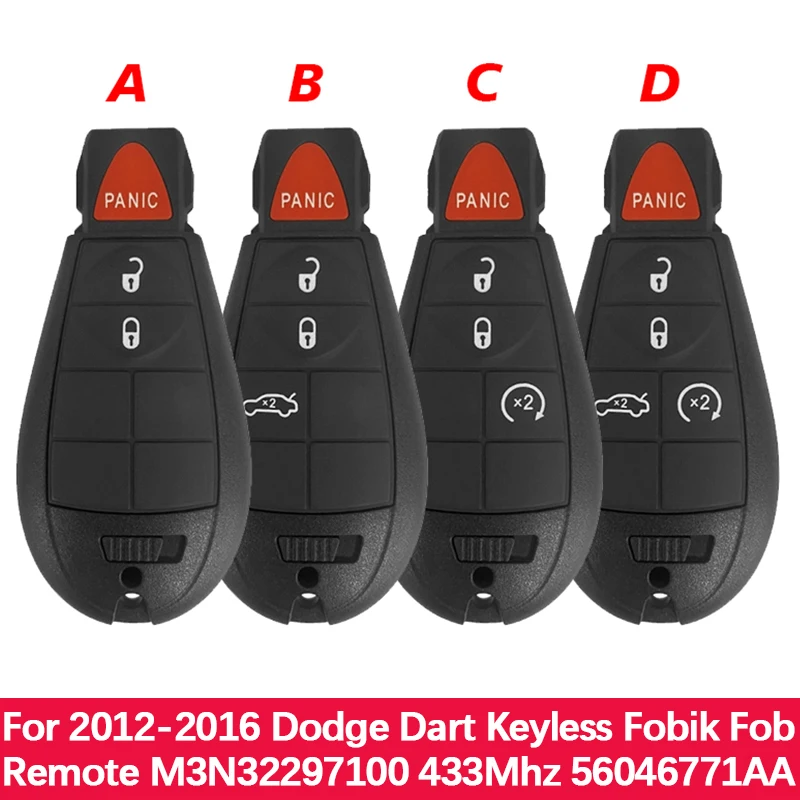 CN087014 Aftermarket 3/4/5 Button Key For Dodge Dart 2012-2016 Fobik Keyless Remote PCF7941 Chip 433 HMZ M3N32297100 56046771AA