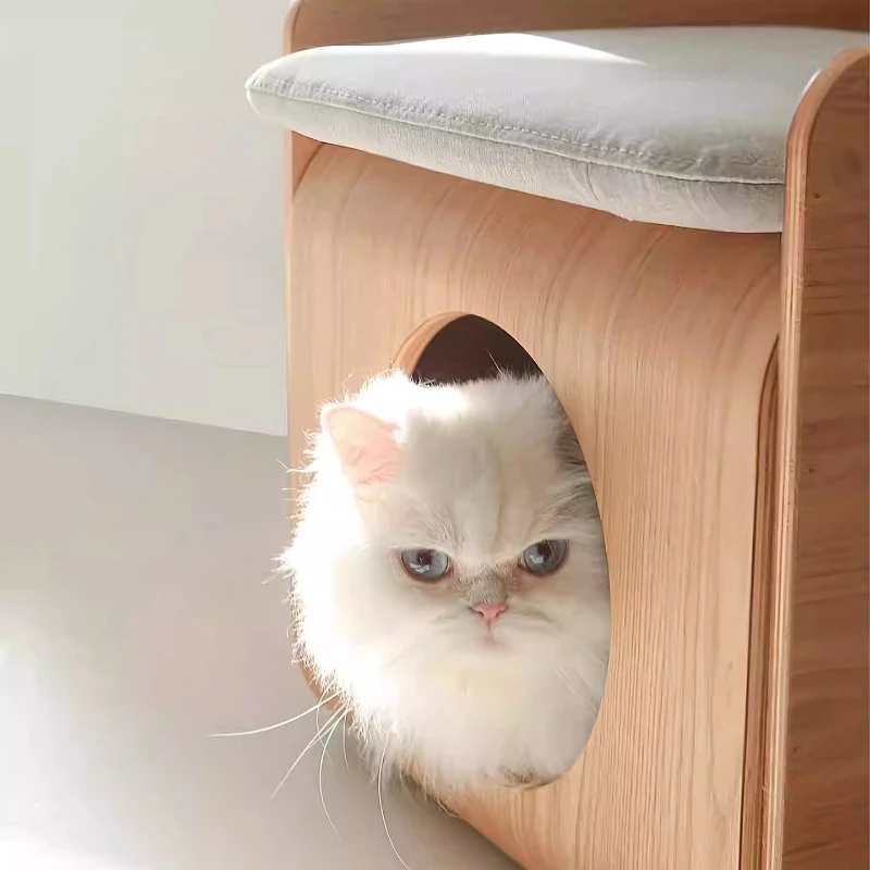 Wooden Cat Litter Multi-functional Coffee Table Pet Cat Beds Dog Litter Storage Bedside Table Creative Tree Hole Cat Nest