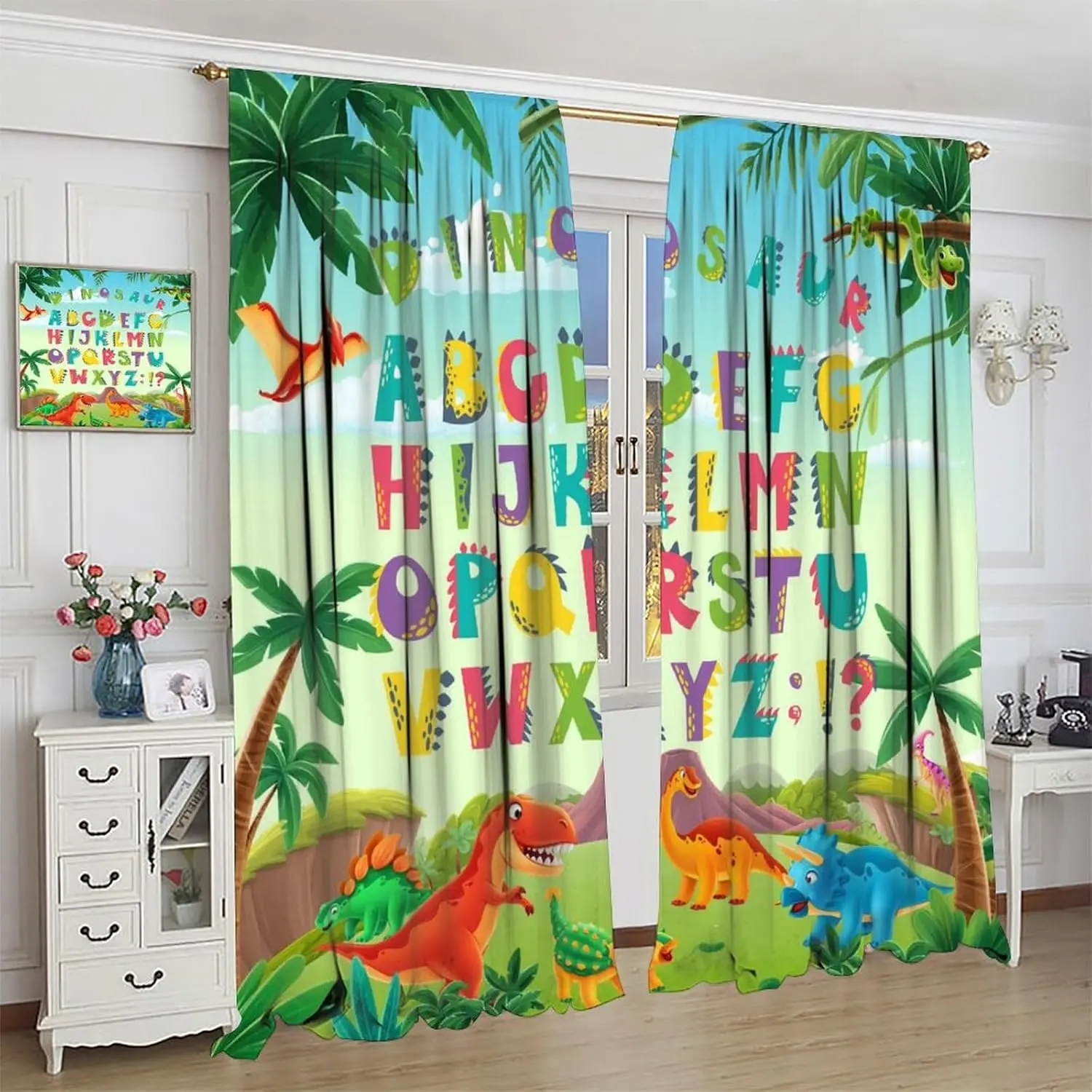 

Шторы с алфавитом динозавра ABC, милые красочные шторы с изображением динозавров, обучающие оконные шторы для детей, маленьких девочек и мальчиков