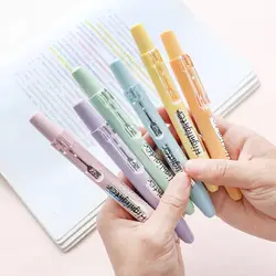 Morandi Retractable Highlighters Refillable Pastel Fluorescence Markers for Journaling Kawaii Stationery School Office Supplies