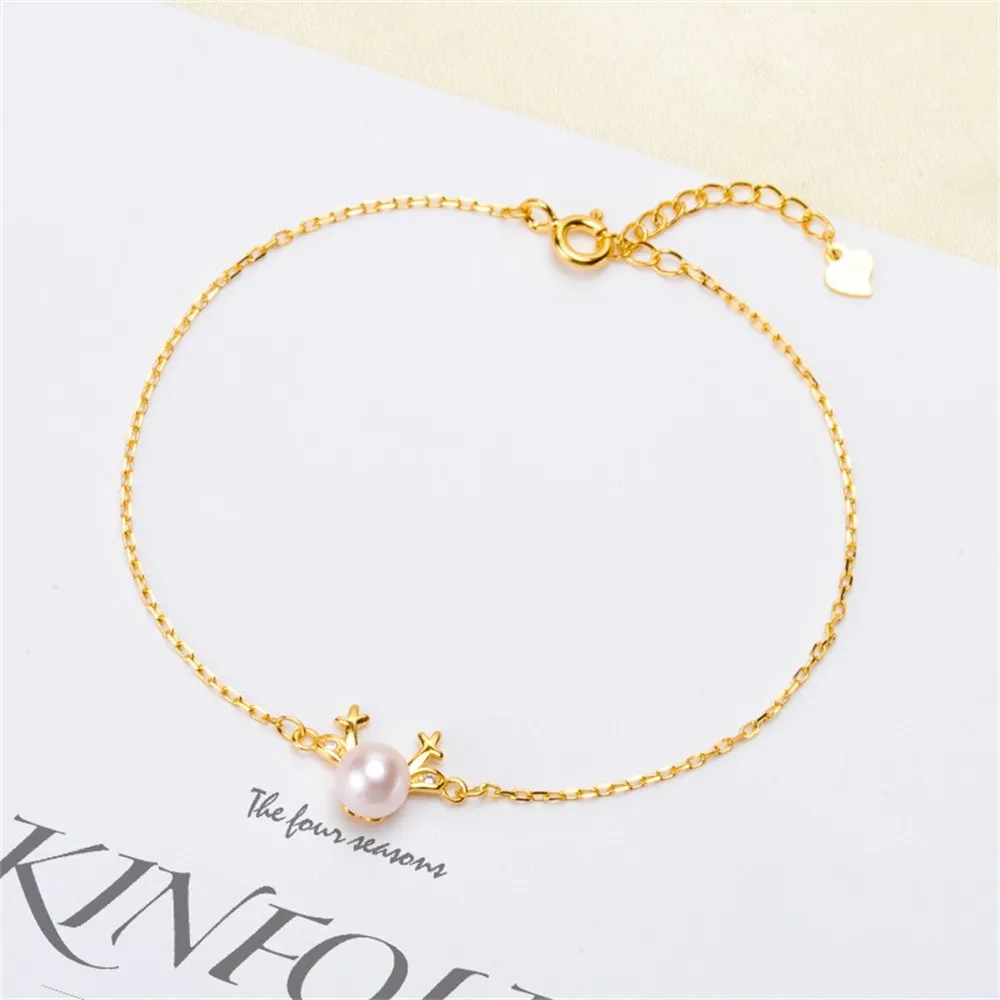 DIY Pearl Accessories S925 Sterling Silver Pearl Bracelet Empty Elk Bracelet Fit 7-10mm Round Beads S019