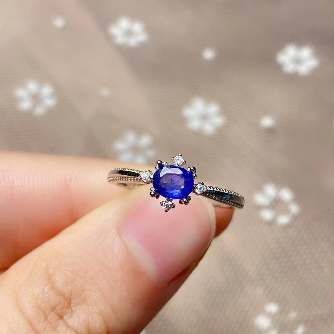 100% Genuine Sapphire Ring for Engagement 0.4ct 4mm*5mm Blue Sapphire Ring 925 Silver Jewelry for Woman