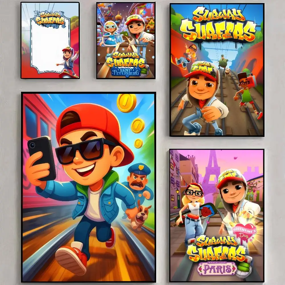 Parkour Game Pop-Subway Surfers-Famous  Whitepaper Poster Waterproof Paper Sticker Coffee House Bar Posters Wall Stickers