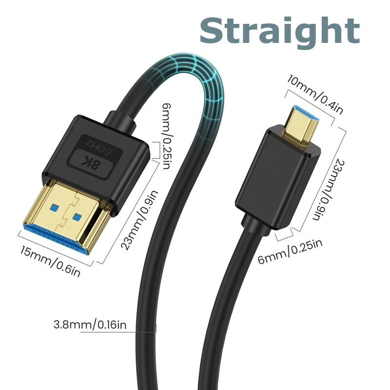 Câble en silicone compatible Micro HDMI vers HDMI, câble de connexion haute définition pour appareil photo numérique, version 0.3, 8K, 60Hz, 4K, 2.1Hz, 120 m