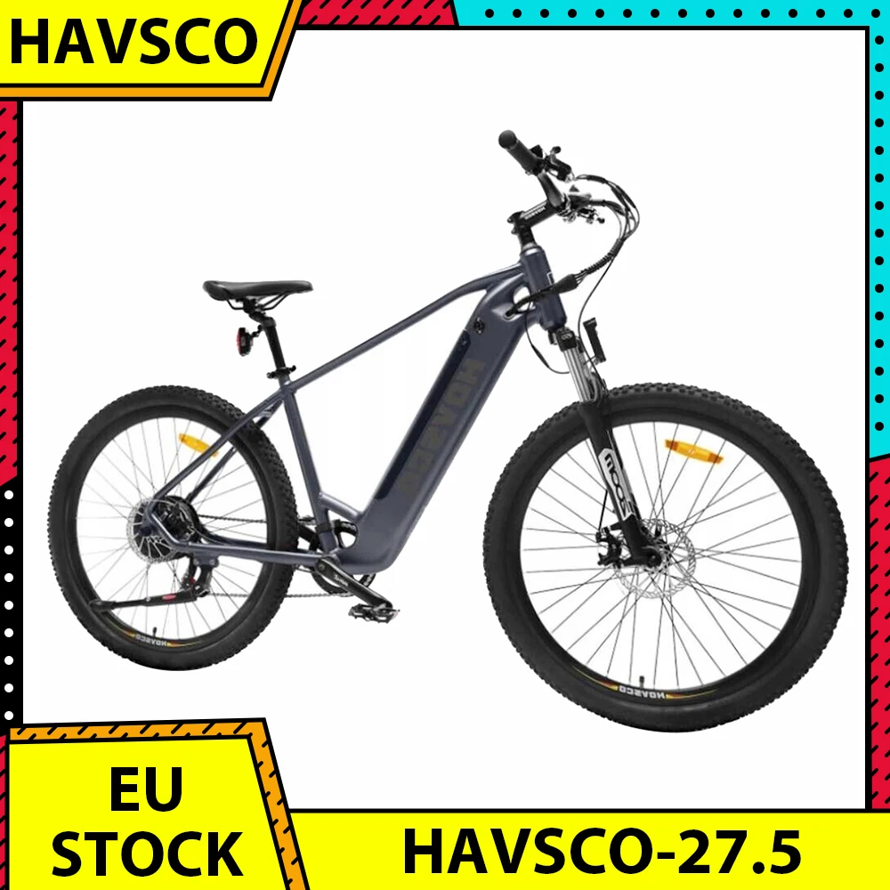 HAVSCO 27.5 Electric Bike 250W Motor 36V 12.5Ah Battery 27.5 inch Tires 25km/h Max Speed 96km Range Torque Sensors Disc Brake