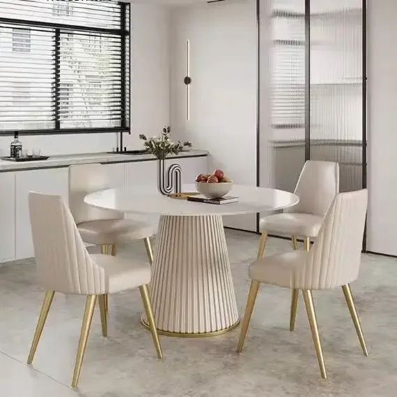 

ABCNordic Style Light Luxury Round Rotary Rock Plate Dining Table Set