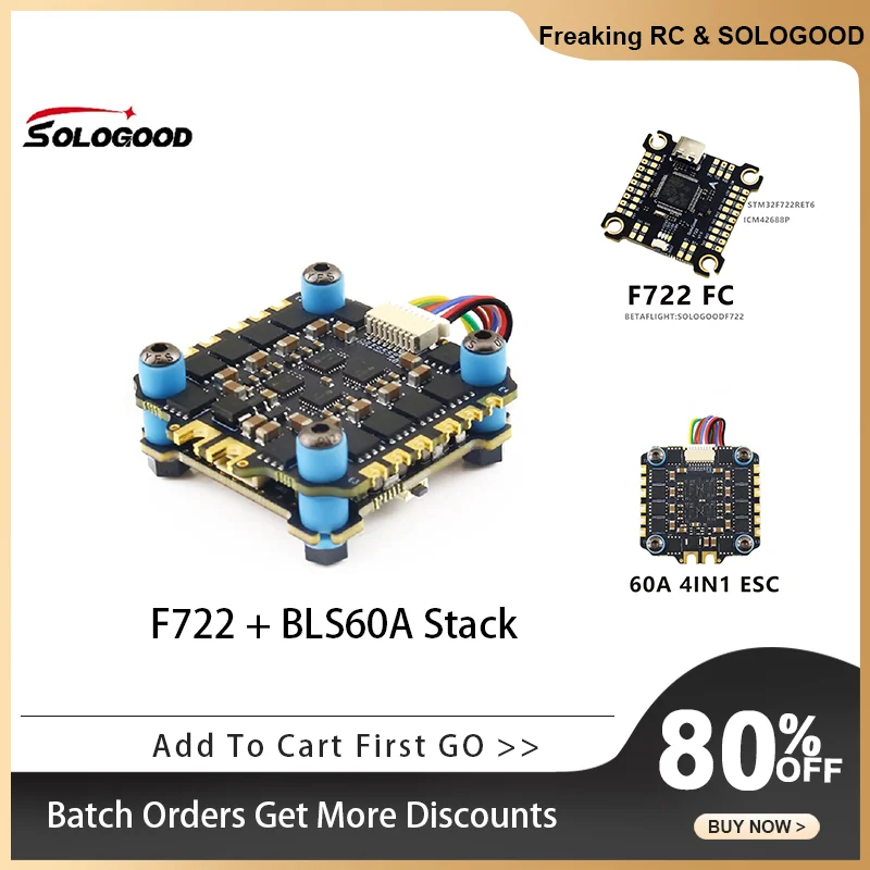 SoloGood F722 Flight Controller V1.0 BLHeli_S 60A 30.5*30.5mm Flight Stack Suitable for FPV X8 Drone
