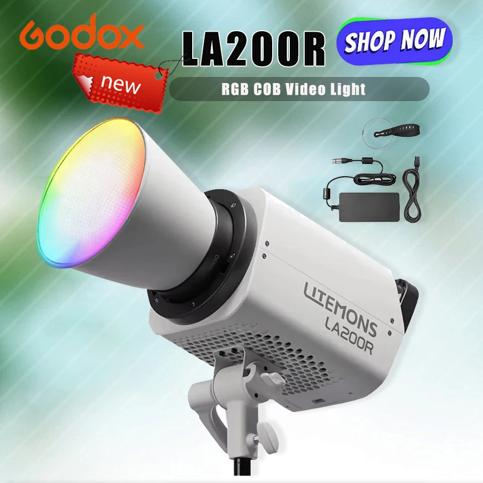 

Godox LA200R RGB Полноцветный светодиодный светильник для видеосъемки DC и V-образный аккумуляторный источник питания 220 Вт 2800-6500K Заполняющий светильник для студии