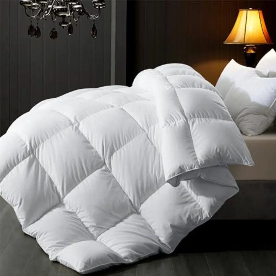 

® Feather Comforter Size, Filled with Feather and Downfiber, All Season Luxury Hotel Fluffy Bed Comforter, Ultra Soft 100% Cott