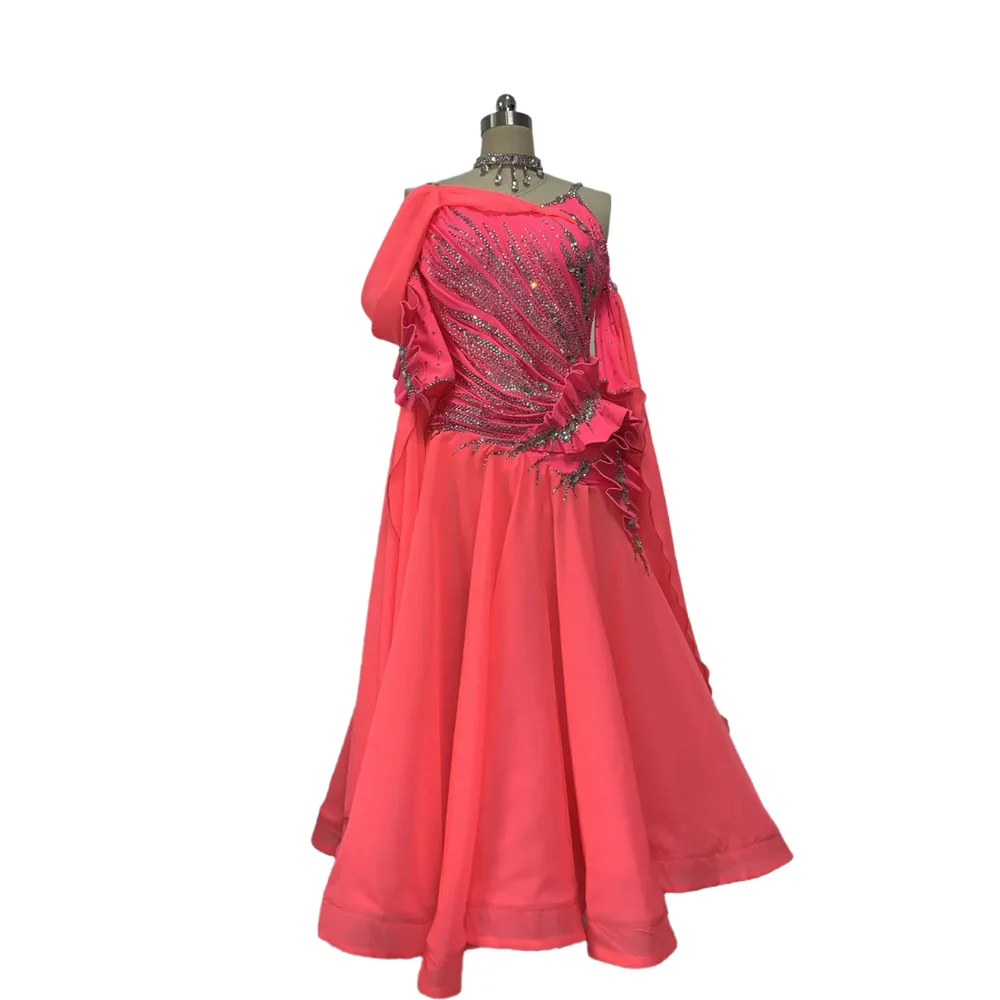 Robe de danse latine haut de gamme pour femmes, personnalisée, avec autocollants colorés et strass, pour performance de Chacha et Samba
