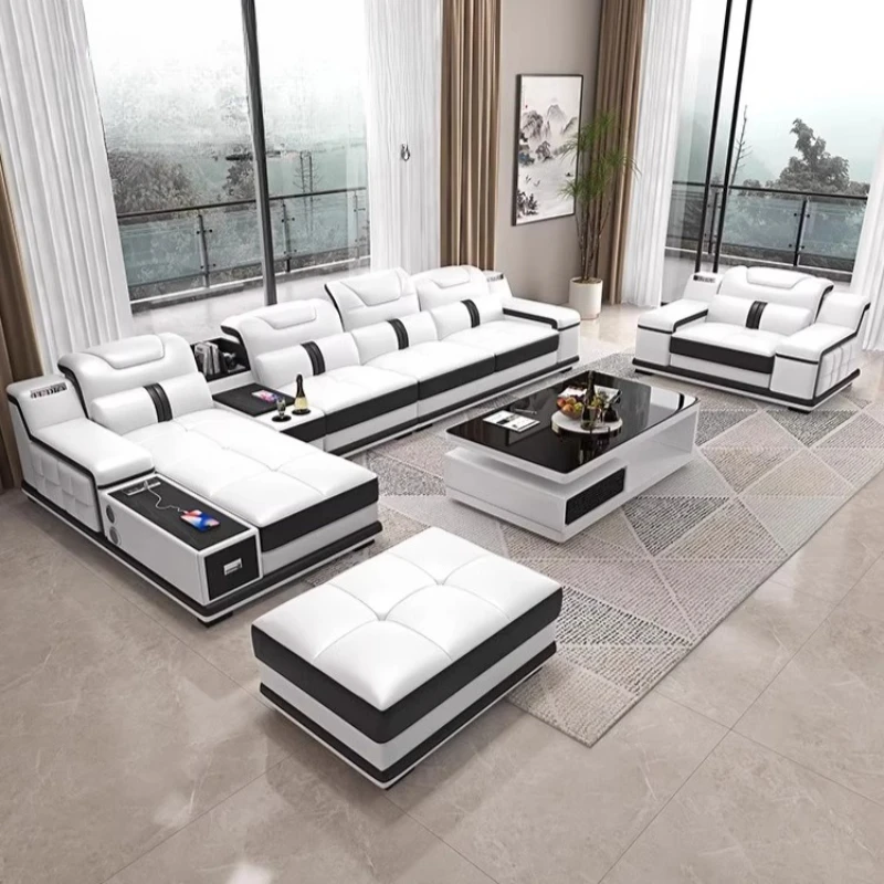 

Leather Sectional Sofa Modern Multifunction Luxury Relax Sofa Comfortable Minimalist Articulos Para El Hogar Home Furniture