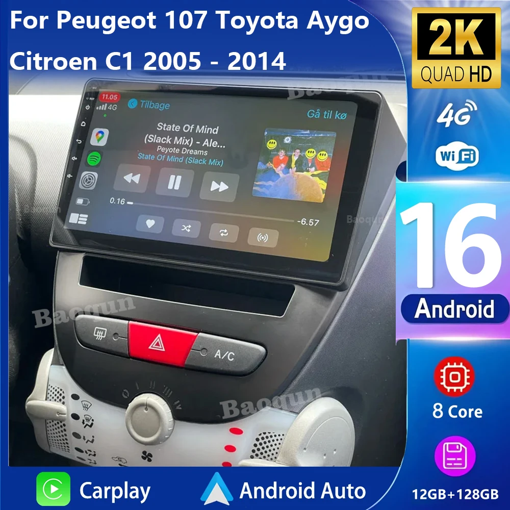 Для Peugeot 107 Для Toyota Aygo Citroen C1 2005-2014 Android 16 CarPlay Авто Радио Мультимедийный Видеоплеер GPS Стерео Головка Для Peugeot 107 Для Toyota Aygo Citroen C1 2005-2014 Android 16 CarPlay Авто Радио Мультимедийный Видеоплеер GPS Стерео Головка