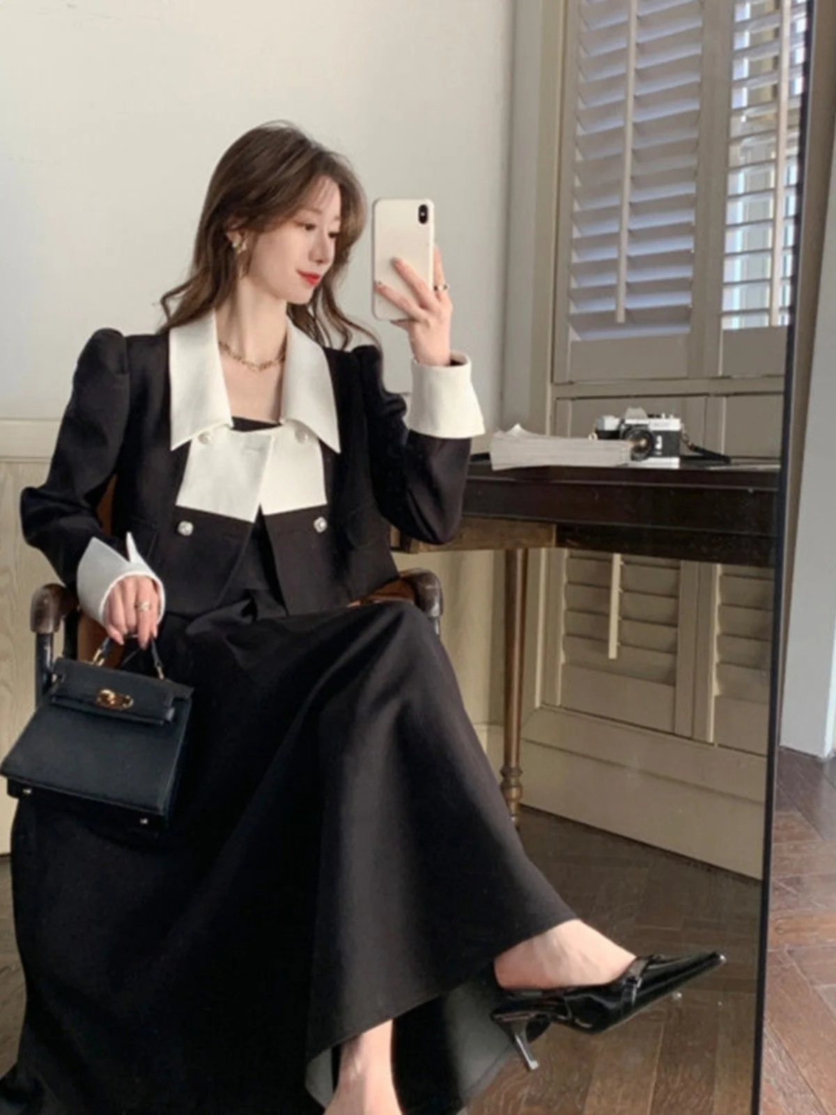 

Faionable Small Fraance Sle Set High Waist Coat ort Length Two Piece Suit Spring 2025 New Arrival Polyester Fibe...