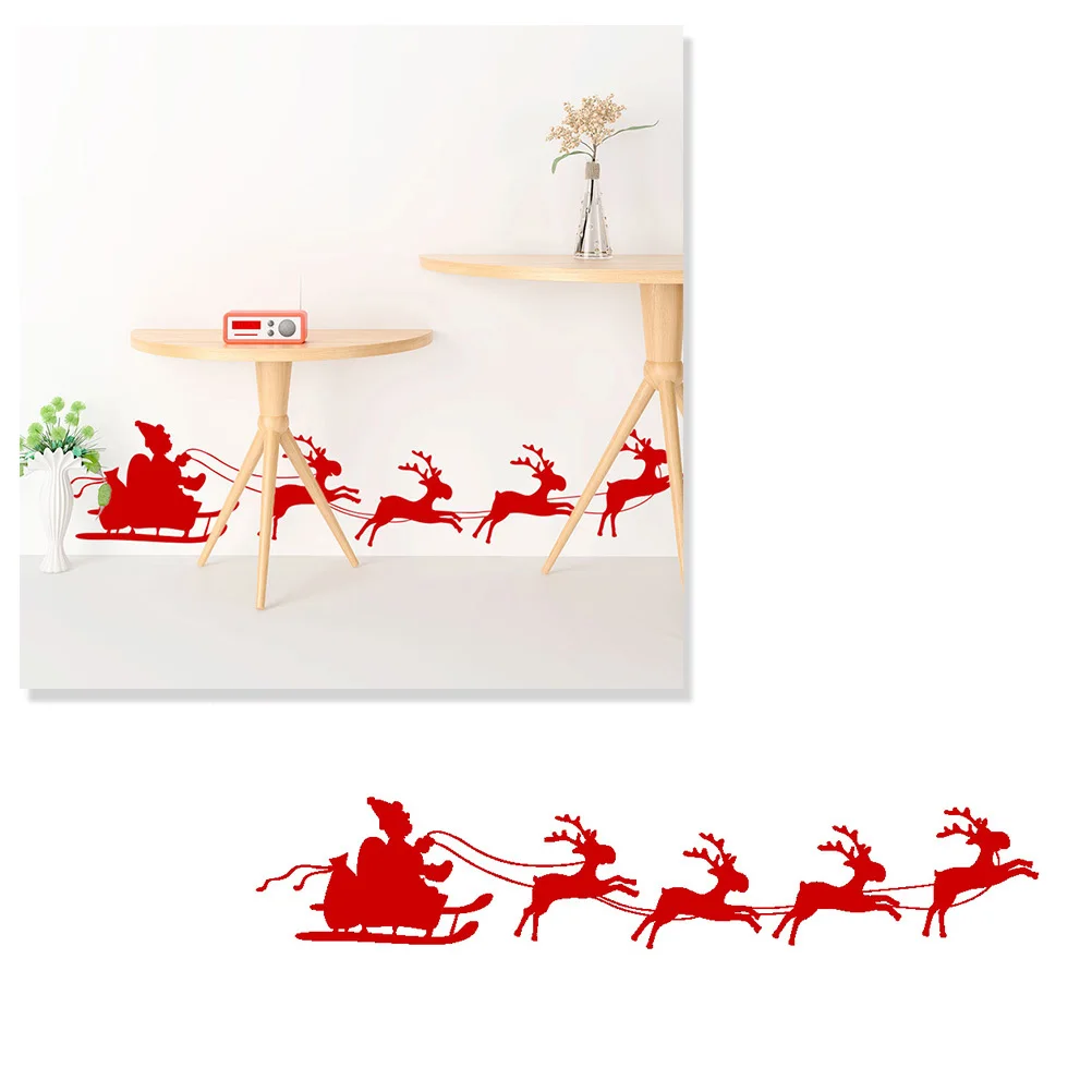 

Four Reindeers Santa Claus Christmas Wall Sticker Removable Water Resistant Decals for Home Bedroom Shopwindow Living Room