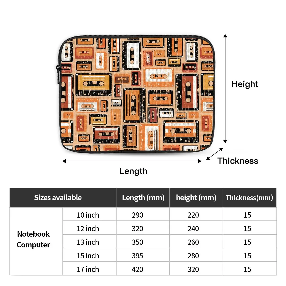 Цветной оранжевый чехол с рисунком музыкальной аудиокассеты для компьютера, ipad, ноутбука, чехол для ноутбука, сумка, портативный чехол, чехлы