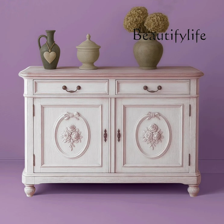 フランス風レトロ無垢材玄関キャビネット玄関ホール装飾収納キャビネット収納装飾キャビネット