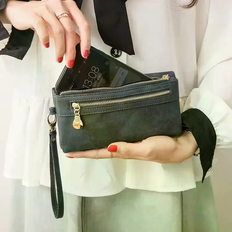 /HTF/Women's Long Wallet Large Capacity Double Fold Multi Card Slot Wallet Fashion Multi-functional Double Zipper Handbag Retro