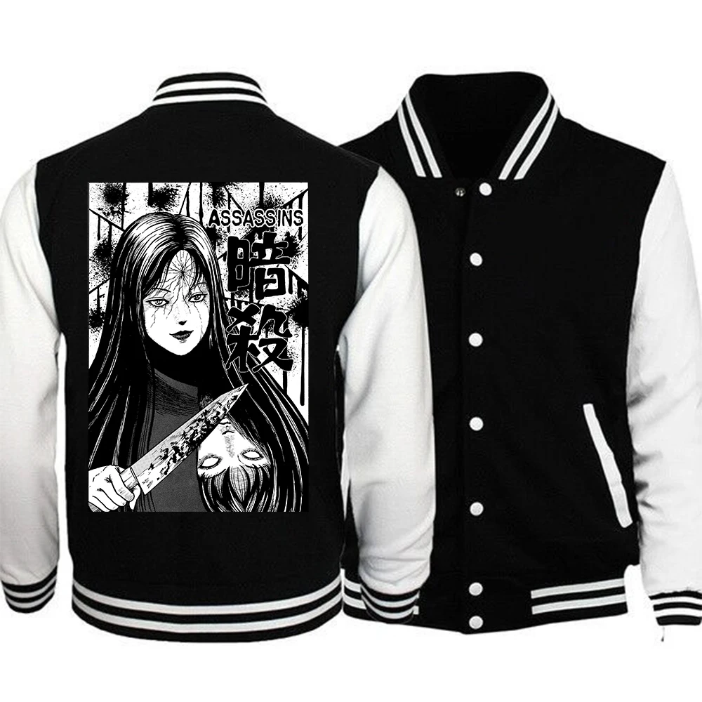 Junji ito Hoodie Baseball Jacket Women Men Horror Manga Baseball Jacket Uniform Hoodie