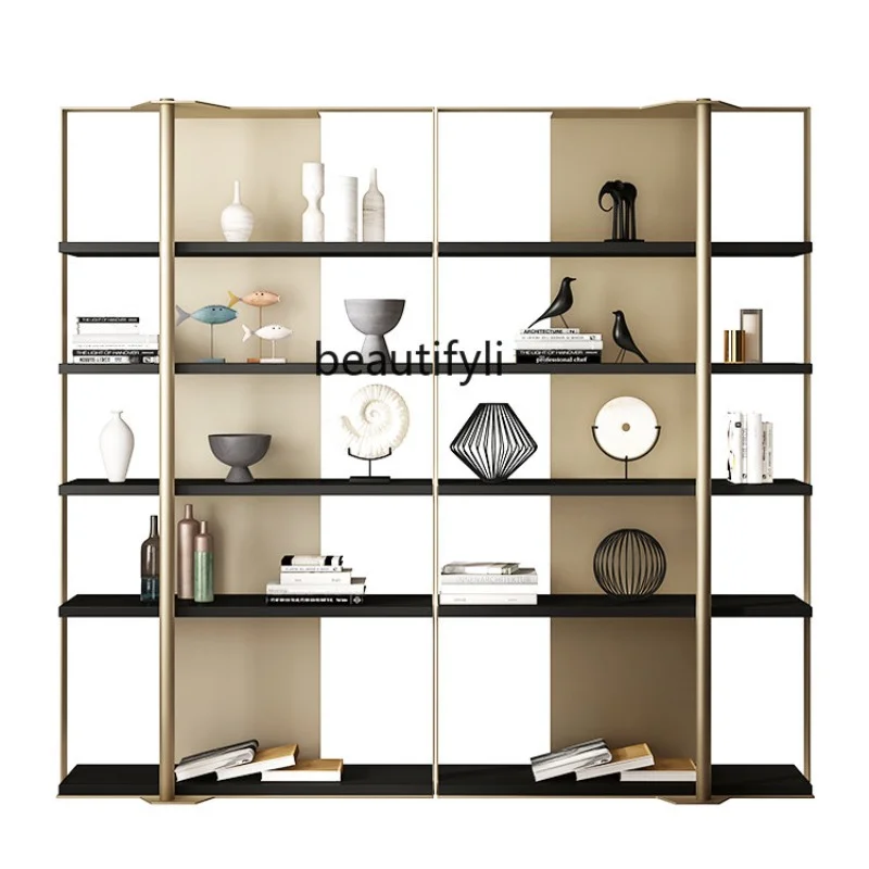 Modern Italian Minimalist Stainless Steel Bookshelf Office Living Room Display Cabinet Shelf Antique Shelf