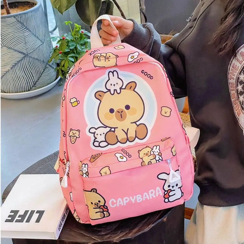 Cute Cartoon Capybara Backpack Nylon Large Capacity Kindergarten Schoolbag Colorful Lightweight Kids Travel Backpack