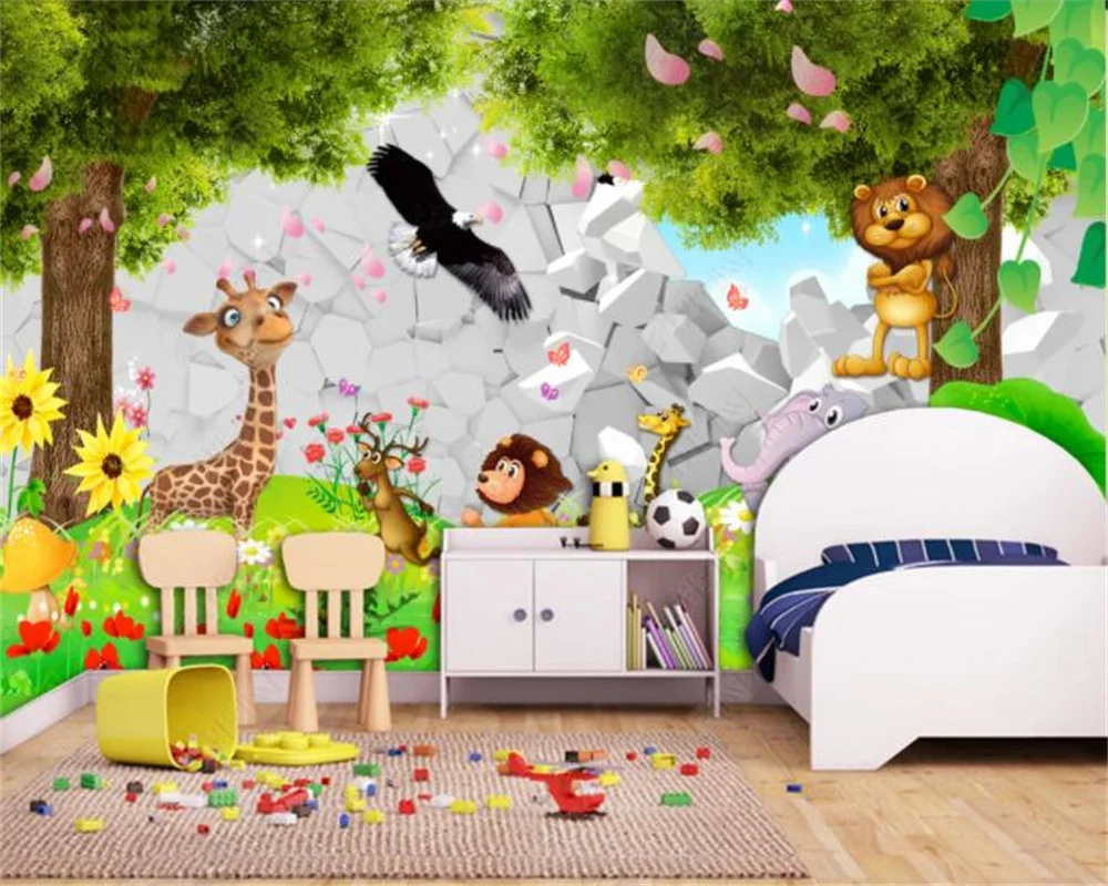 Milofi personnalisé impression 3D grand arbre paysage dessin animé éléphant girafe animaux maison enfants chambre enfant murale