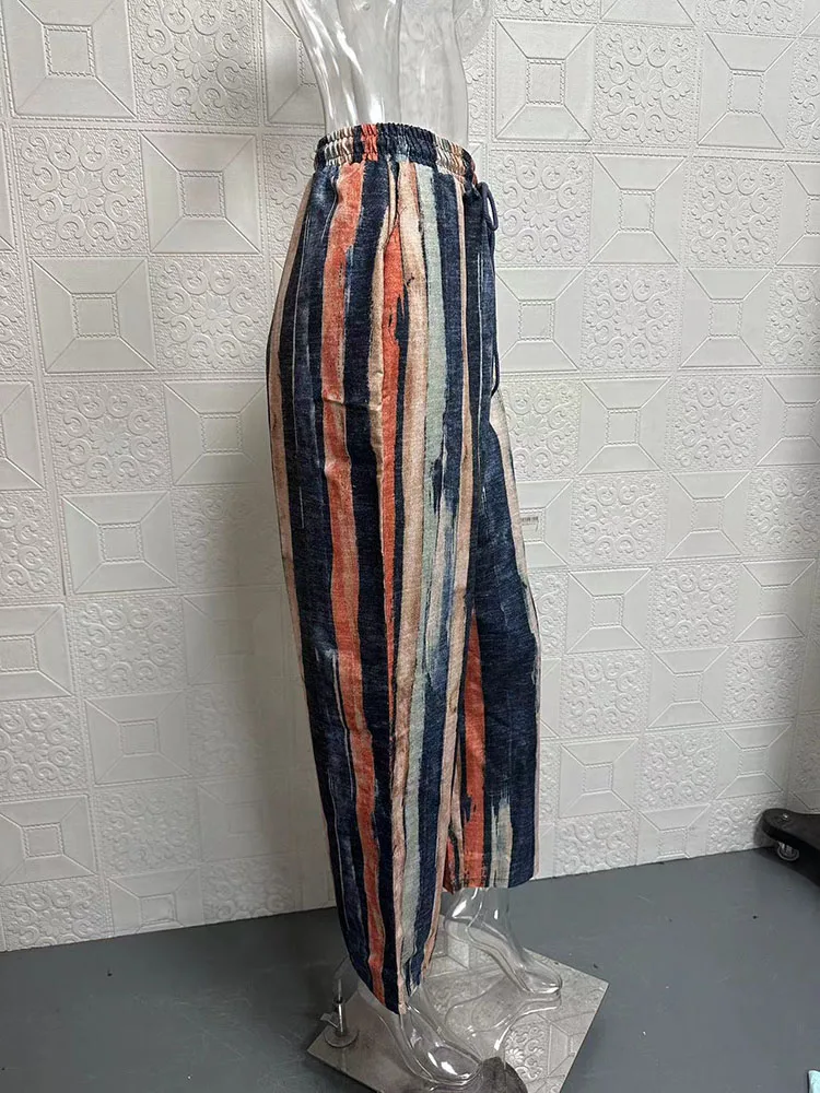 Sommer Baumwoll-Leinen-Hose für Damen mit Hoher Taille, Kordelzug, Elastisch, Lässige Hose, Weich und Atmungsaktiv, Lockere Bleistifthose – Detail 9