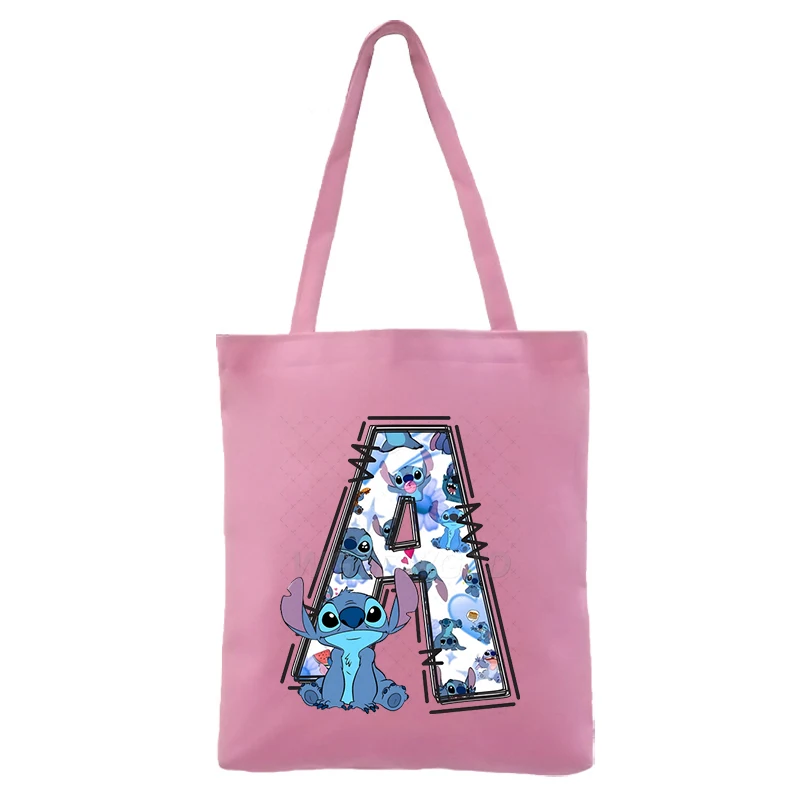 

Fashion Stitch Disney Alphabet A-Z Pink Handbag Women Men Zipper Canvas Tote Bags Large Capacity Cartoon Stitich Shoulder Bag