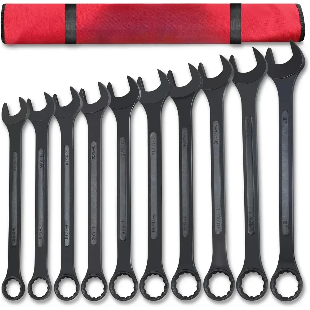 

Large Combination Wrench Set SAE 1-5/16 to 2in - Standard 10 Piece Jumbo Open End Wrench Set