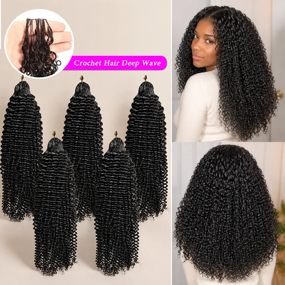 

Deep Wave Crochet Human Hair For Women Extensions Pre-Separated Reusable Feather Crochet Hair Natural Black Kinky Curly Miracle Knots Human Crochet Hair