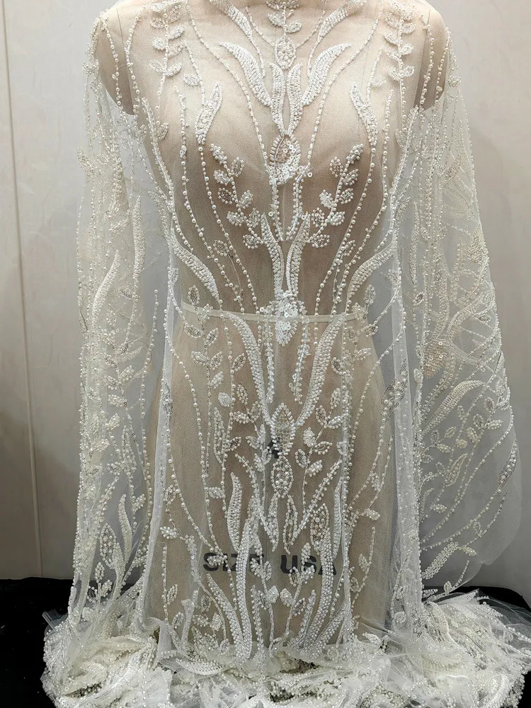 

Heavy Sequins Fabric Glitter Embroidered Beaded Wedding Dresses Evening Gown Material