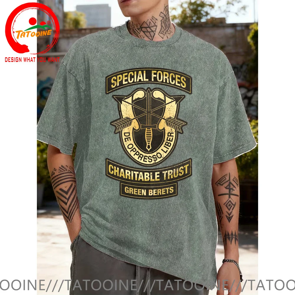 

Vintage Washed Cotton T-Shirt US Army Airborne Green Beret Special Forces T Shirt Fashion Tops Tee Trendy Casual Clothing tshirt