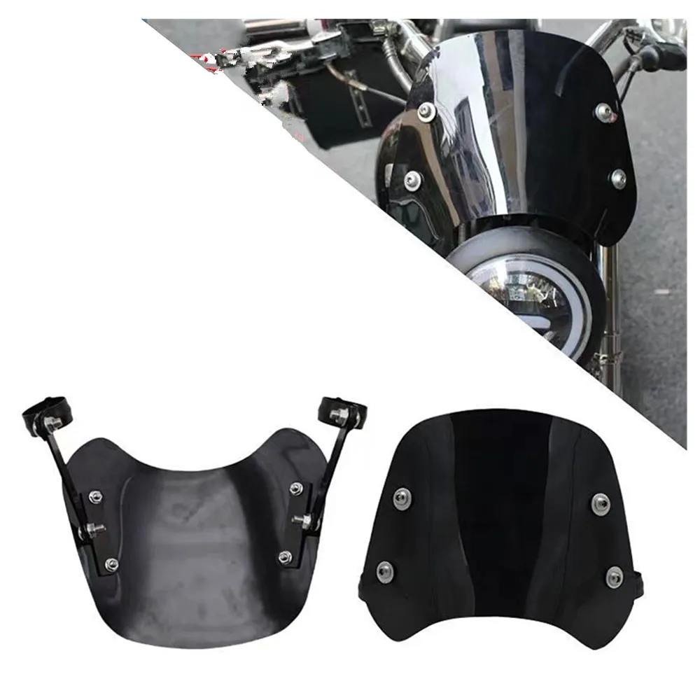 Retro Motorcycle Headlight Windshield Wind Deflector Windscreen Universal with 42-51mm Fork Clamps Brackets Scooter Offroad