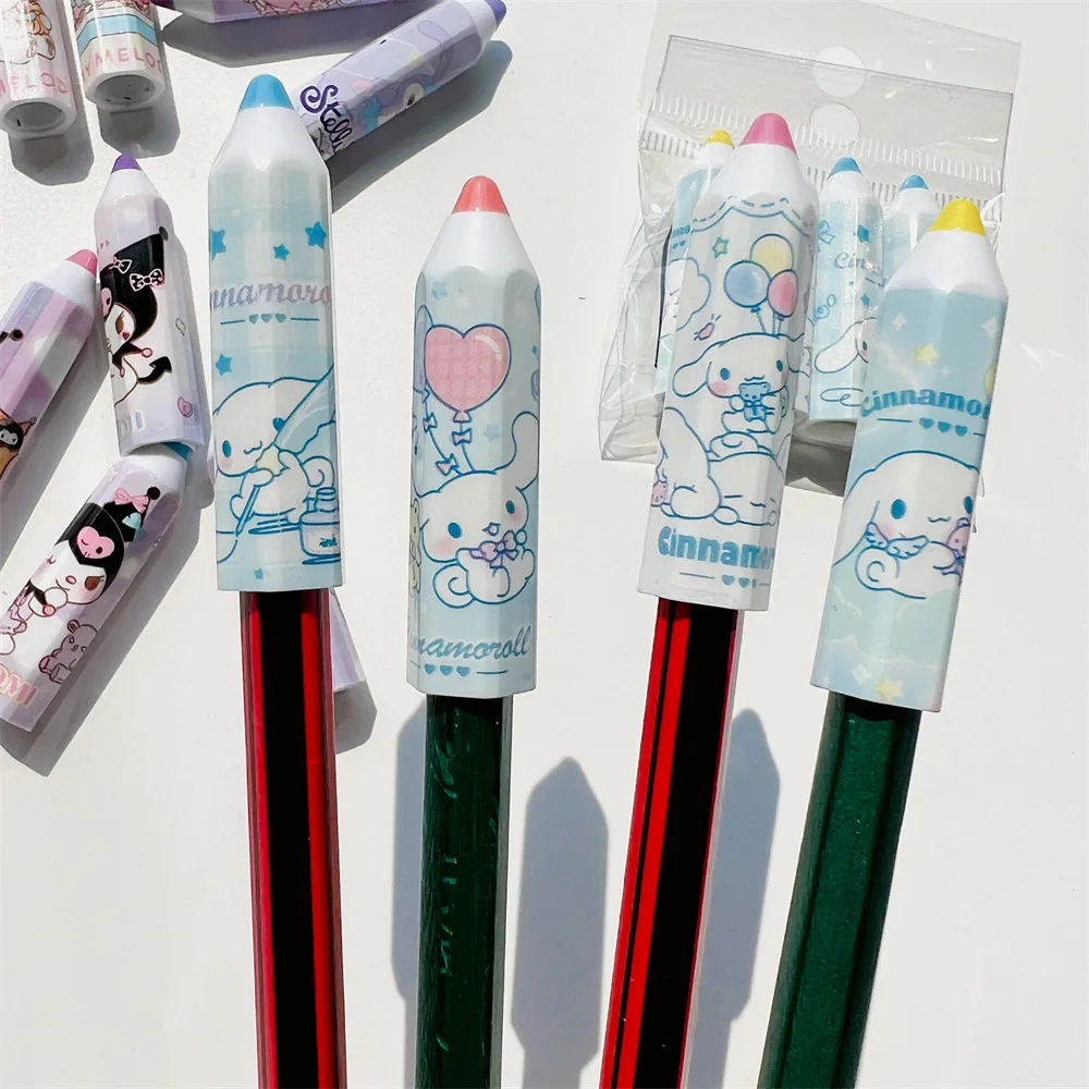 4pcs Pencil Cap Protector Elementary Cinnamoroll Pochacco Student Pen Cap Extender Simple Anti-Poke Pencil Cover Pencil Grip