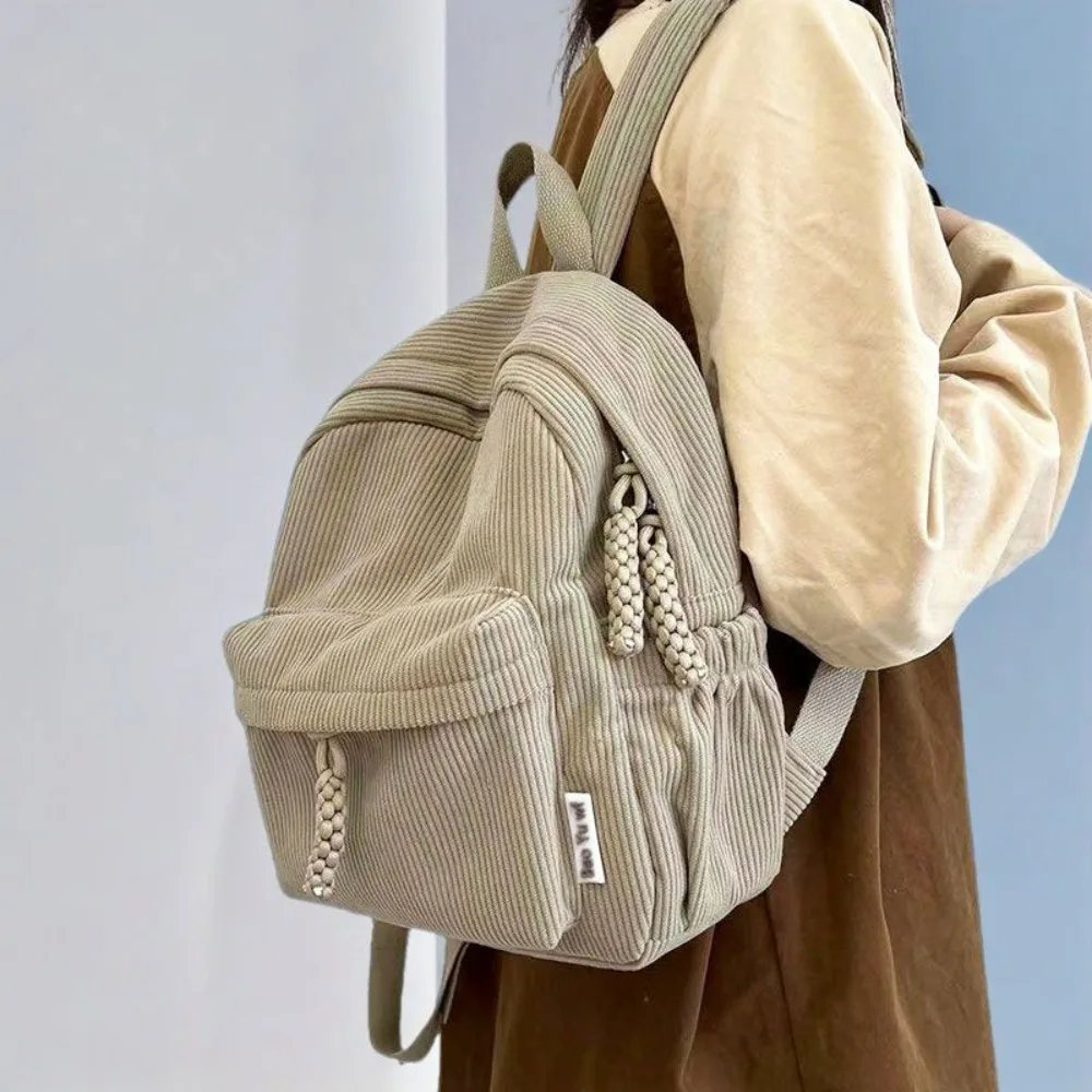 

Fashion Solid Color Corduroy Backpack Rucksack Commuting Small School Bags Small Handbag Student Book Bags Traveling