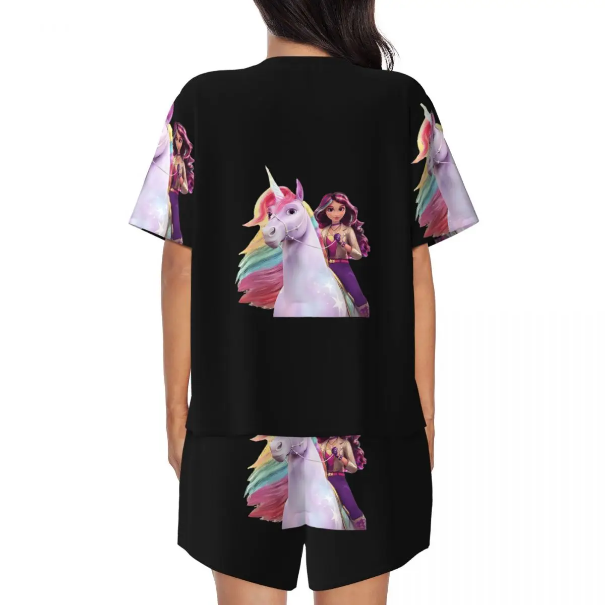 Unicorn Academy Sophia Wildstar Round Neck Short Sleeves Nightdress for Sleeping Sleepshirts Women Loose Pajama Set Short Pants
