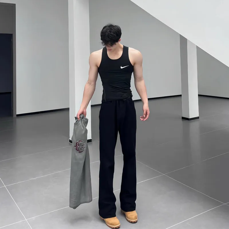 

High Waist Bla Jeans Men's Summer Thin Slimming Extended Length Trousers Tall Straight Leg Slimming Micro Flared Pants