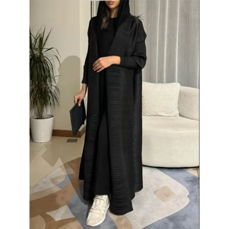 KAF Women Large Size Trench 2025 Spring Autumn New Solid Color Retro Lapel Long-sleeved Lace-up Design Luxury Female Abaya