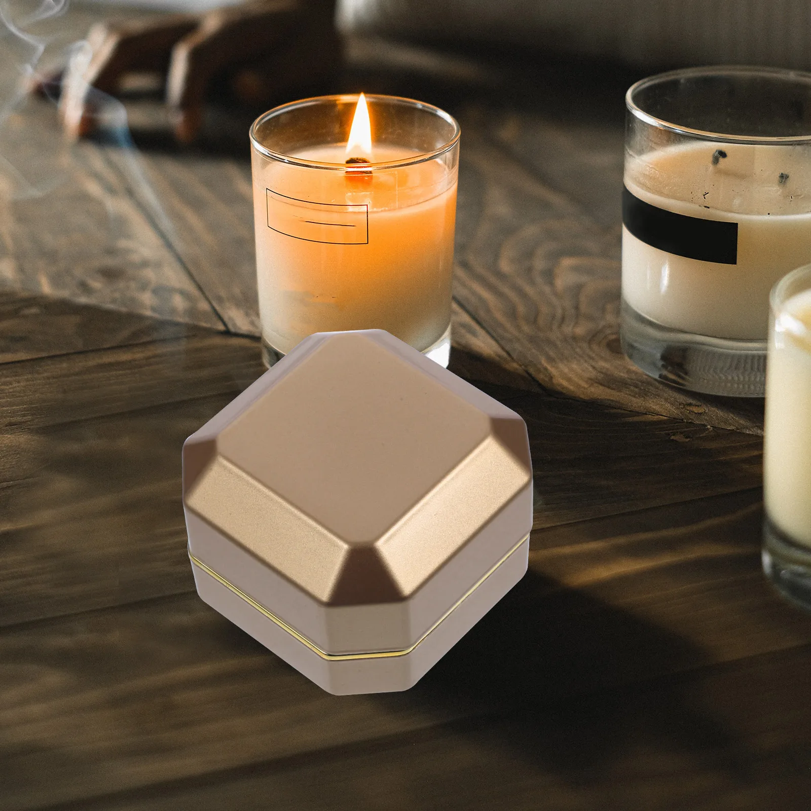 

Octagonal Ring Light Golden Bride Case Small Jewelry Engagement Ring Box Display Holder Wedding Gift Packaging
