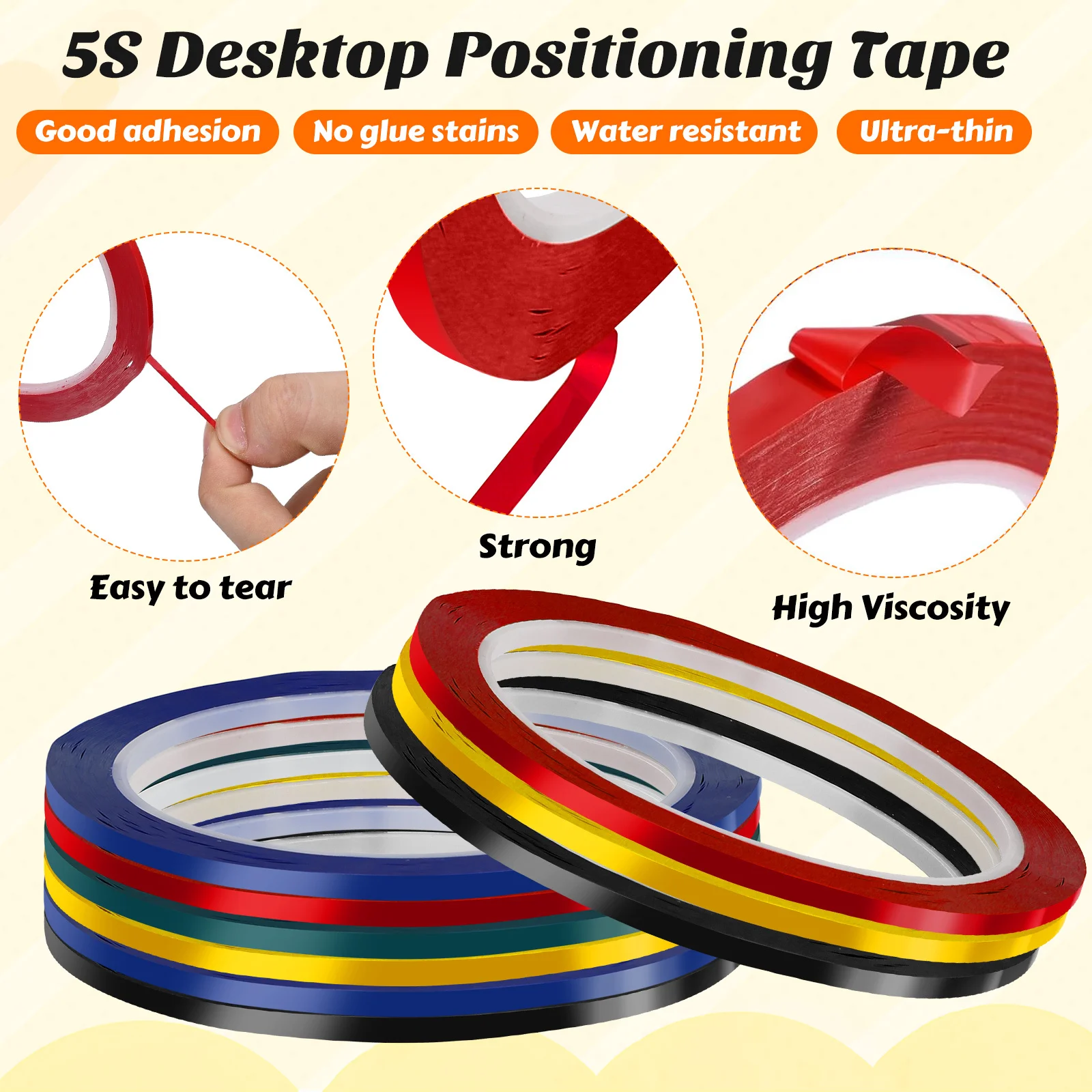 10pcs 5S Warning Line Tape 3Mm X 50M Desktop Positioning Color Marking Seamless Insulation Tape For Lab Office Ground Crossed