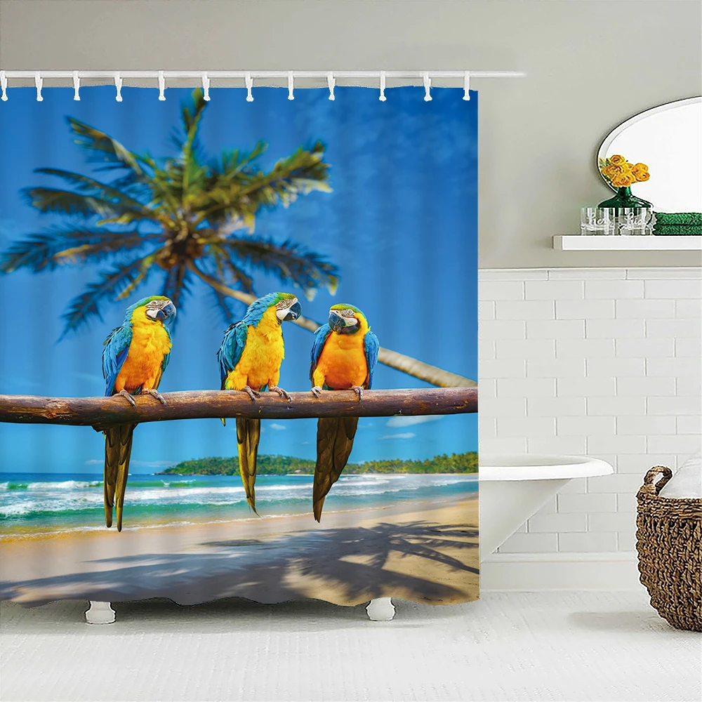

Высококачественная тканевая занавеска для душа с рисунком попугая и птицы, водонепроницаемая занавеска для ванной комнаты, декор для ванной комнаты с 12 крючками